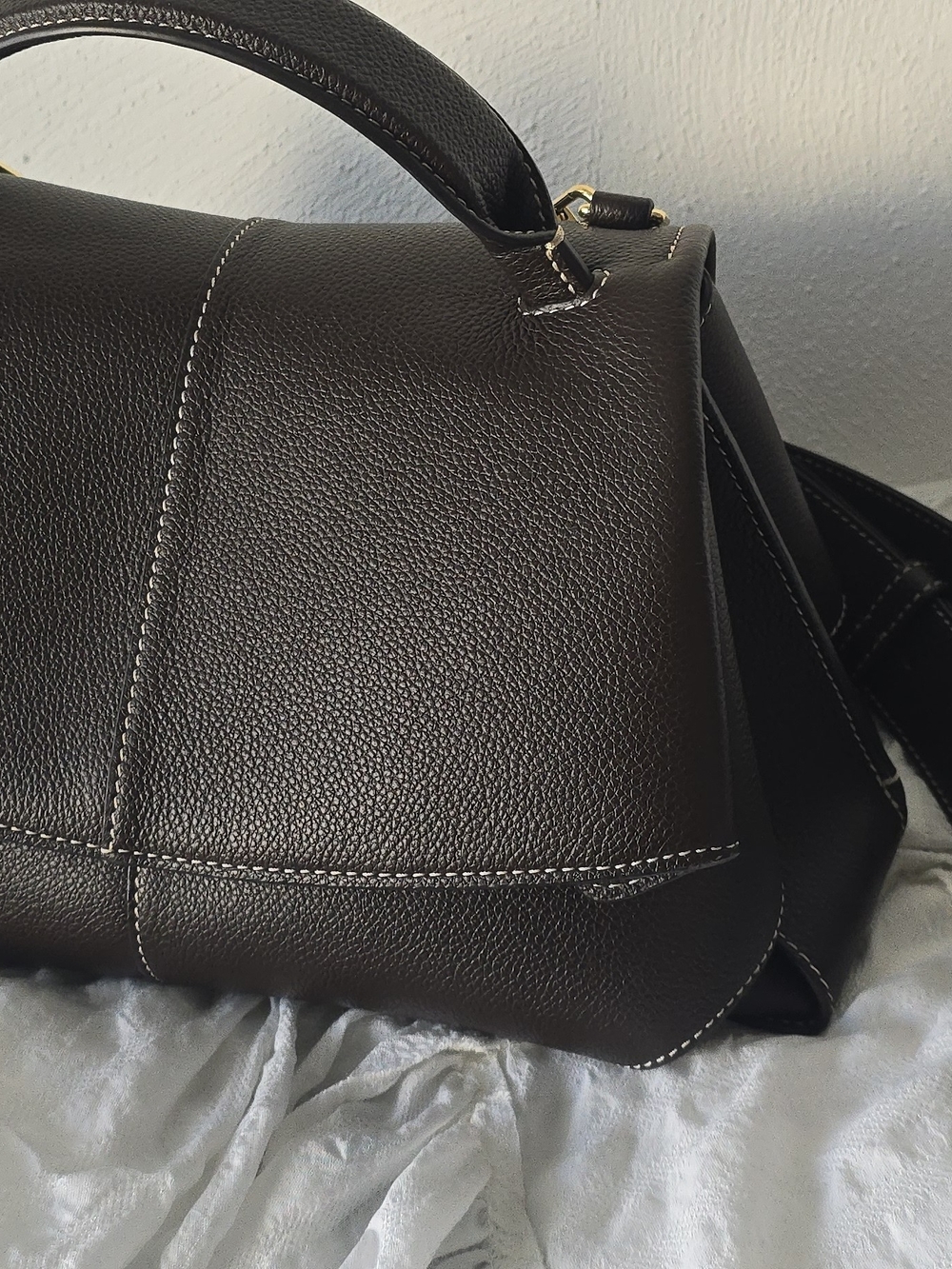 Polène Mokki Ebony Grained Leather Bag Purse - Picture 2 of 9